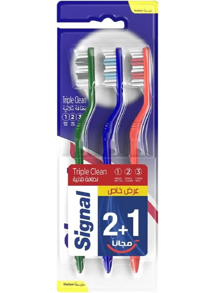 Signal 123 Triple Clean Medium for plaque removal and protection against cavity Toothbrush 3PC